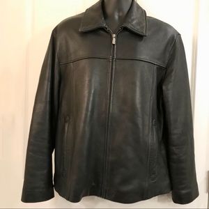 Joseph Abboud Mens Black Leather Coat w/ Zip- NWOT